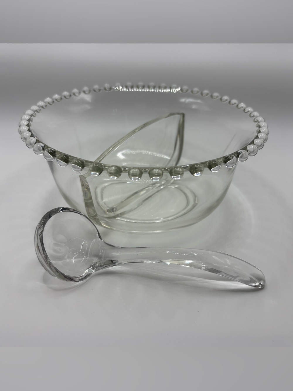 Vintage Imperial Glass Candlewick Divided Mayonnaise Bowl with Spoon Set